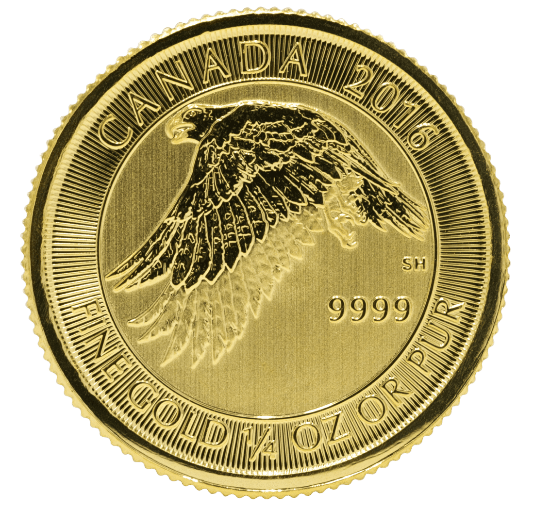 Gold Canadian Gyrfalcon coin