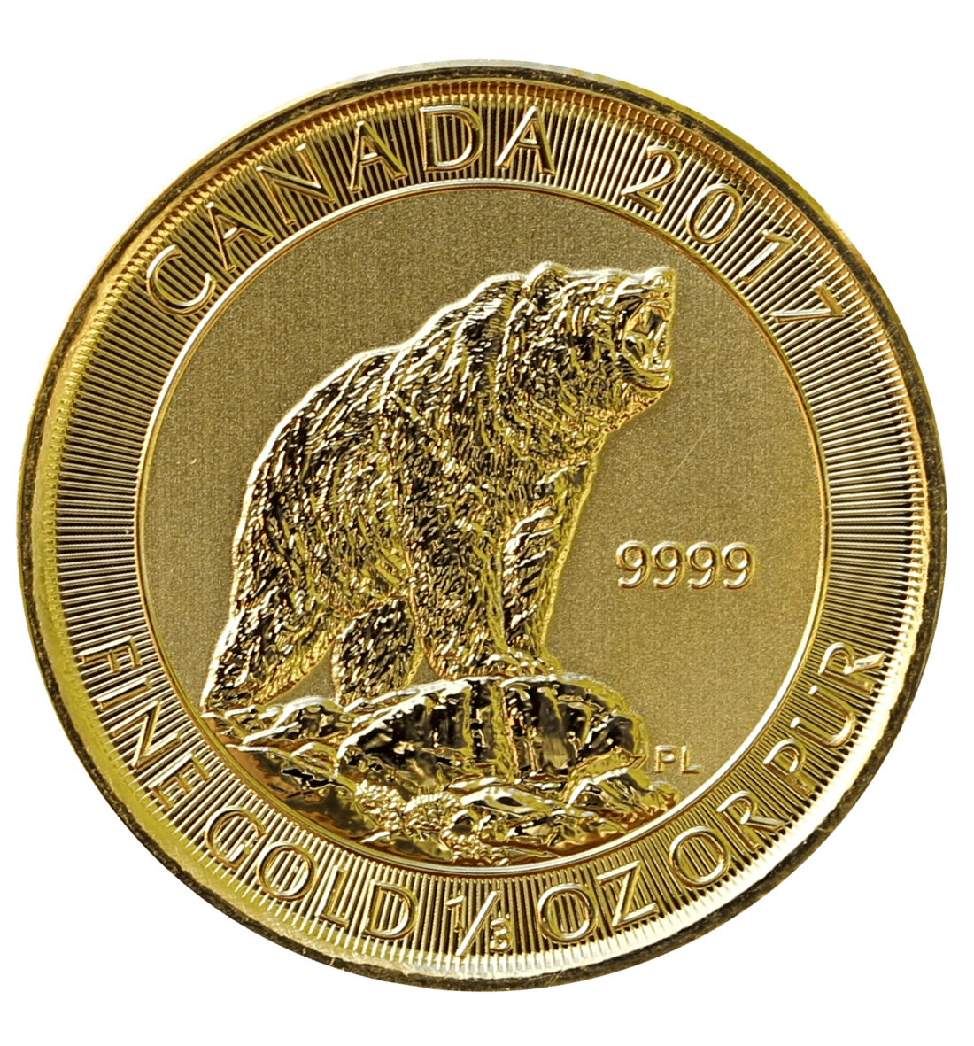 Gold Canadian Grizzly Bear Coin - 1/3 Ounce