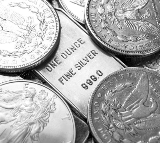 Silver coins and bars.