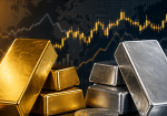 Gold and silver bars stacked with coins